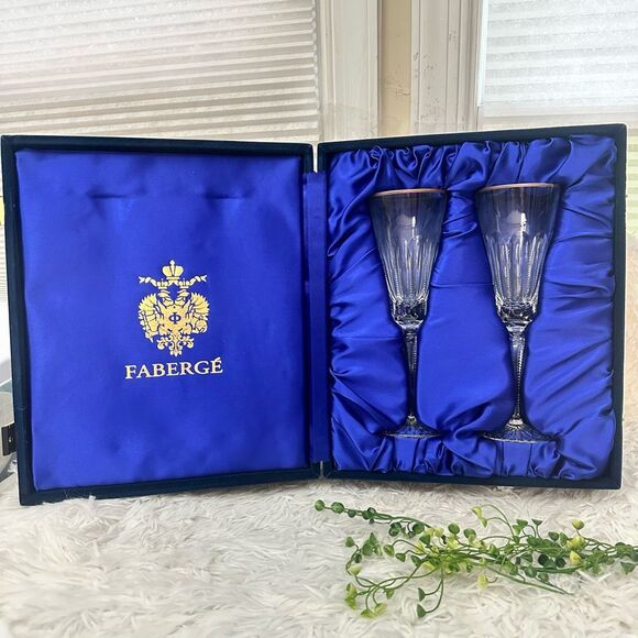 Fabergé Imperial Collection Champagne‎ Flutes Signed Rare Vintage 2 pc in Box - Picture 1 of 10